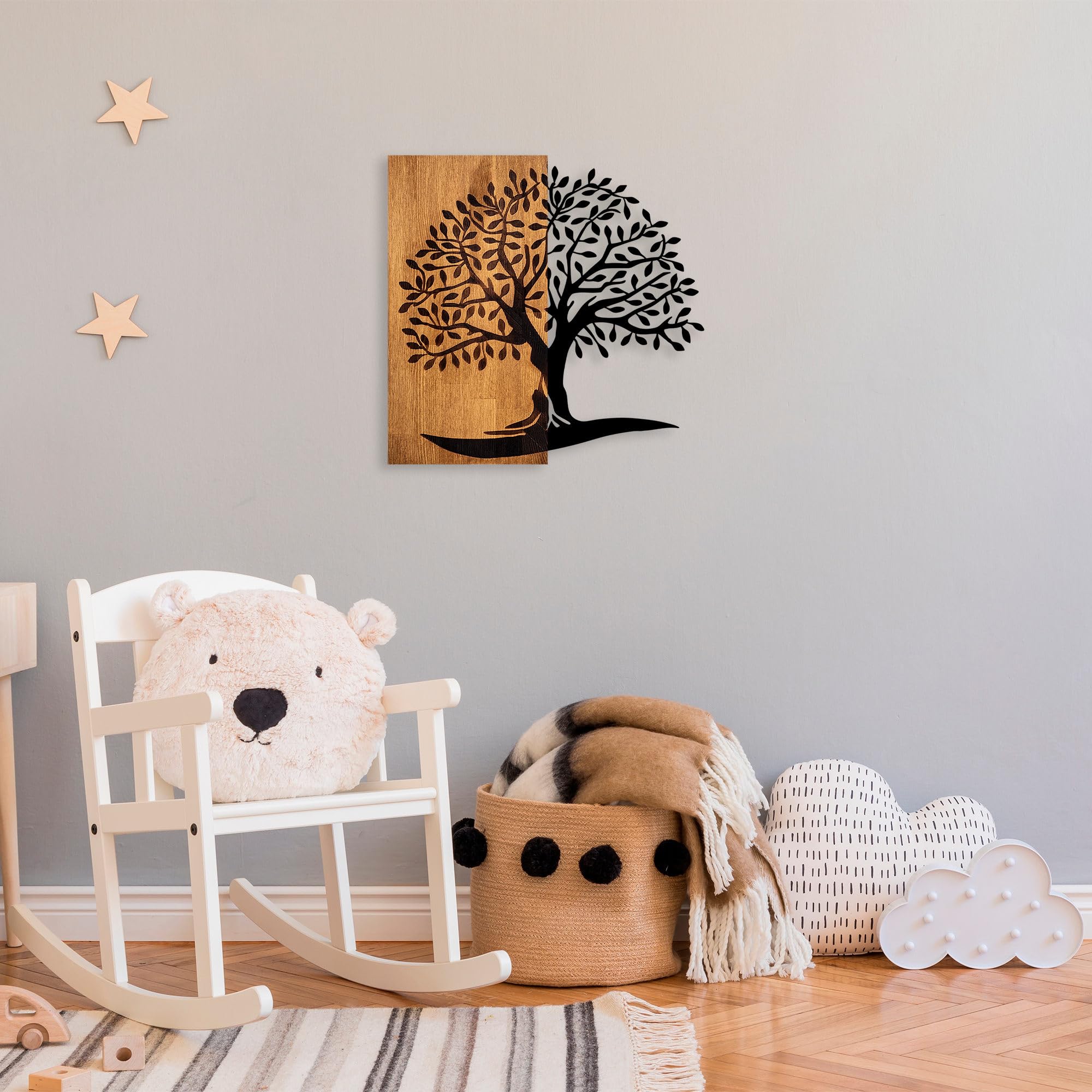 Wallity Decorative Wooden Wall Accessory – Decorative Wooden Wall Accessory 58 x 58 cm mit Walnuss & Schwarz