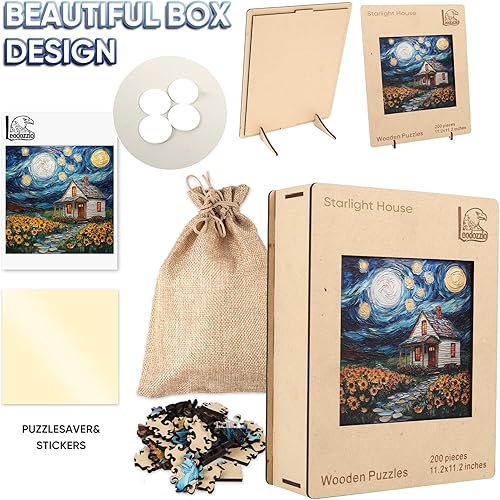 Miniatura 9 de Leodozzio Rompecabezas de madera para adultos, rompecabezas de casa Starlight de 200 piezas - 0.197 in de grosor, 11.2 x 11.2, rompecabezas de forma