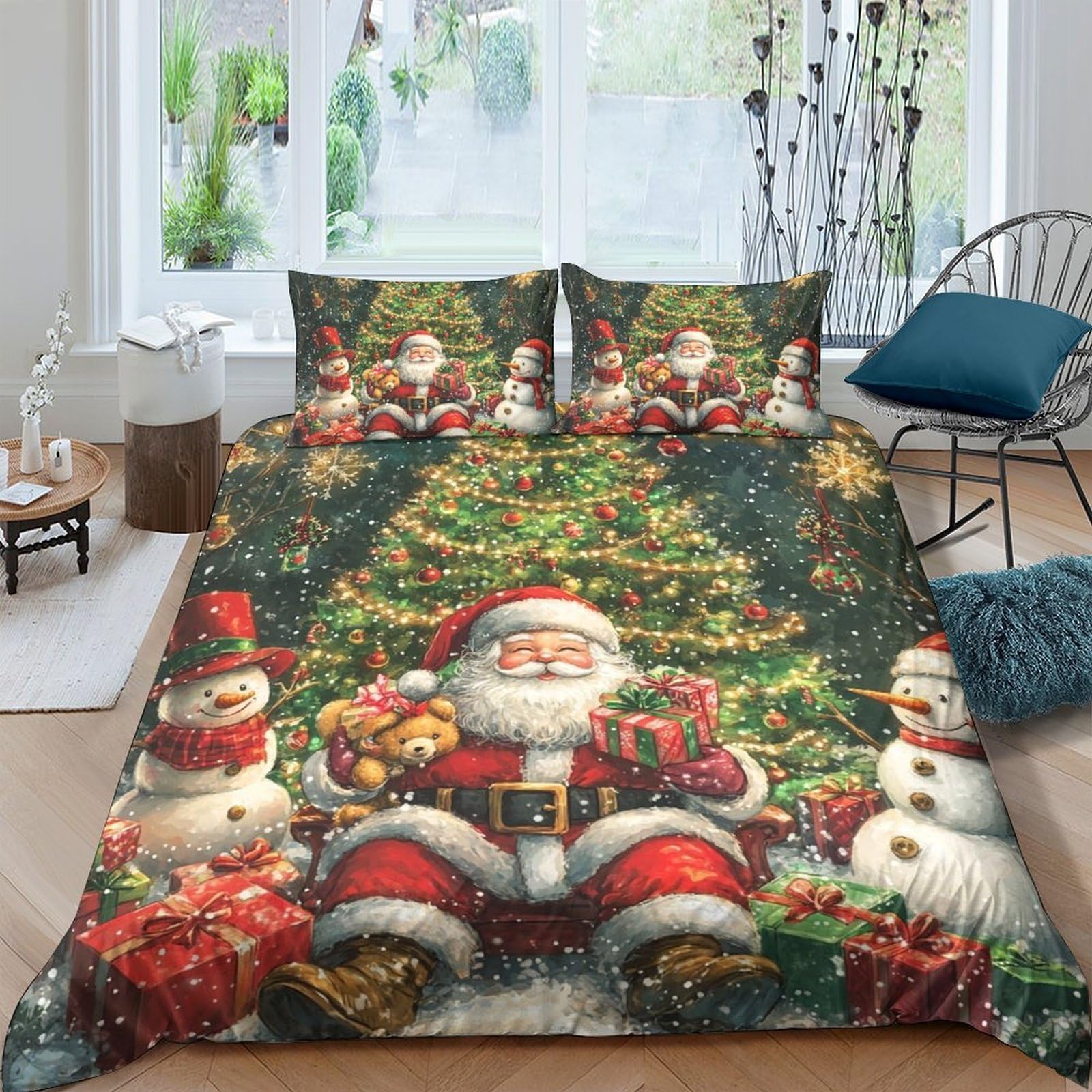 Ctjqhvkz Style-4 3D Printed Christmas Tree Fitted Sheet Microfiber Soft Santa Snowman Mattress Cover For Bedroom Guest Room Easy Wash Single（135X200cm）