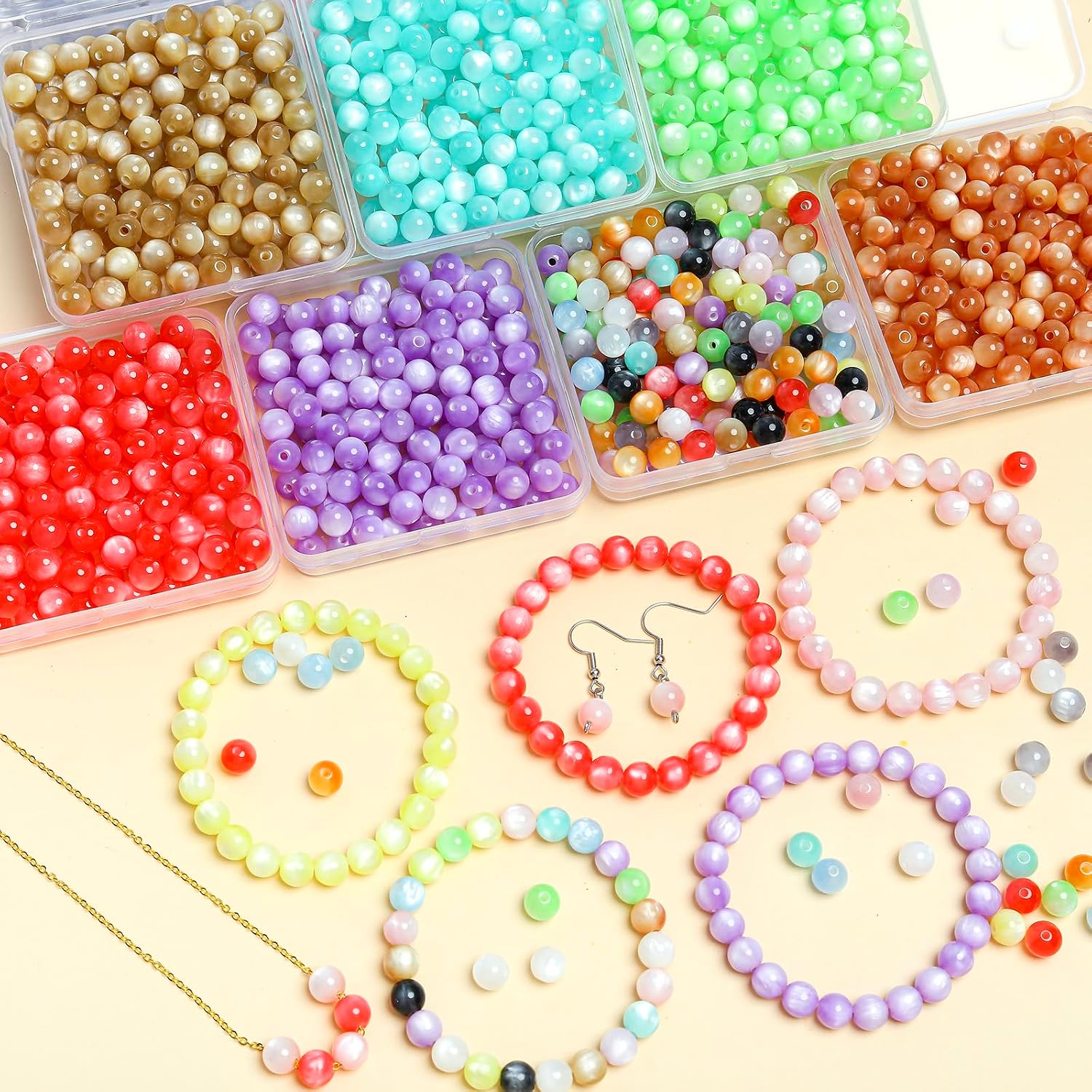 200pcs Glass Beads for Bracelets, 8mm Crystal Glass Round Beads for Jewelry Making, DIY Crafts, Single Box (Light Purple) image 2