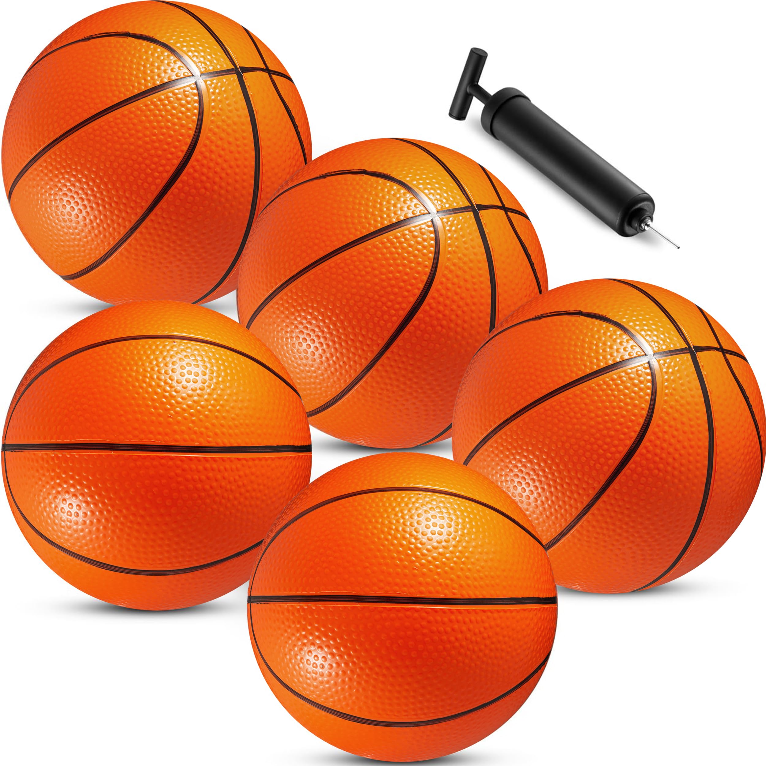 Mini Basketball Set for Kids - 6 Inch (5 Pack) w/Hand Pump - Small Size Indoor Mini Hoop Balls for Toddlers - Over The Door Basketball Games, Indoor & Outdoor, Small Hoops, Pool Play & Party Favors