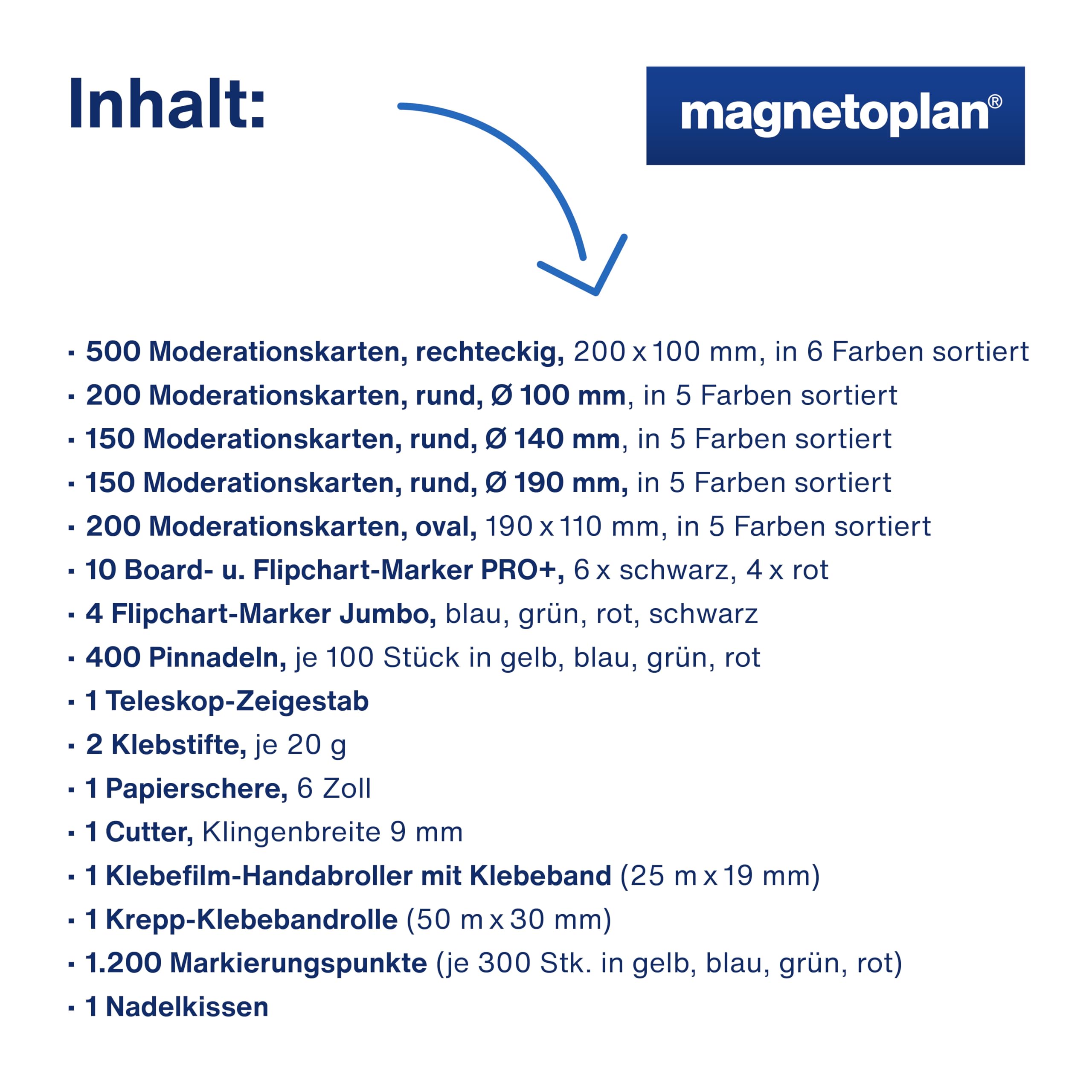 magnetoplan Moderationskoffer Nachfülleinheit | 2800 Teile zum Nachfüllen | Inkl. umfangreichem Moderationskarten Set