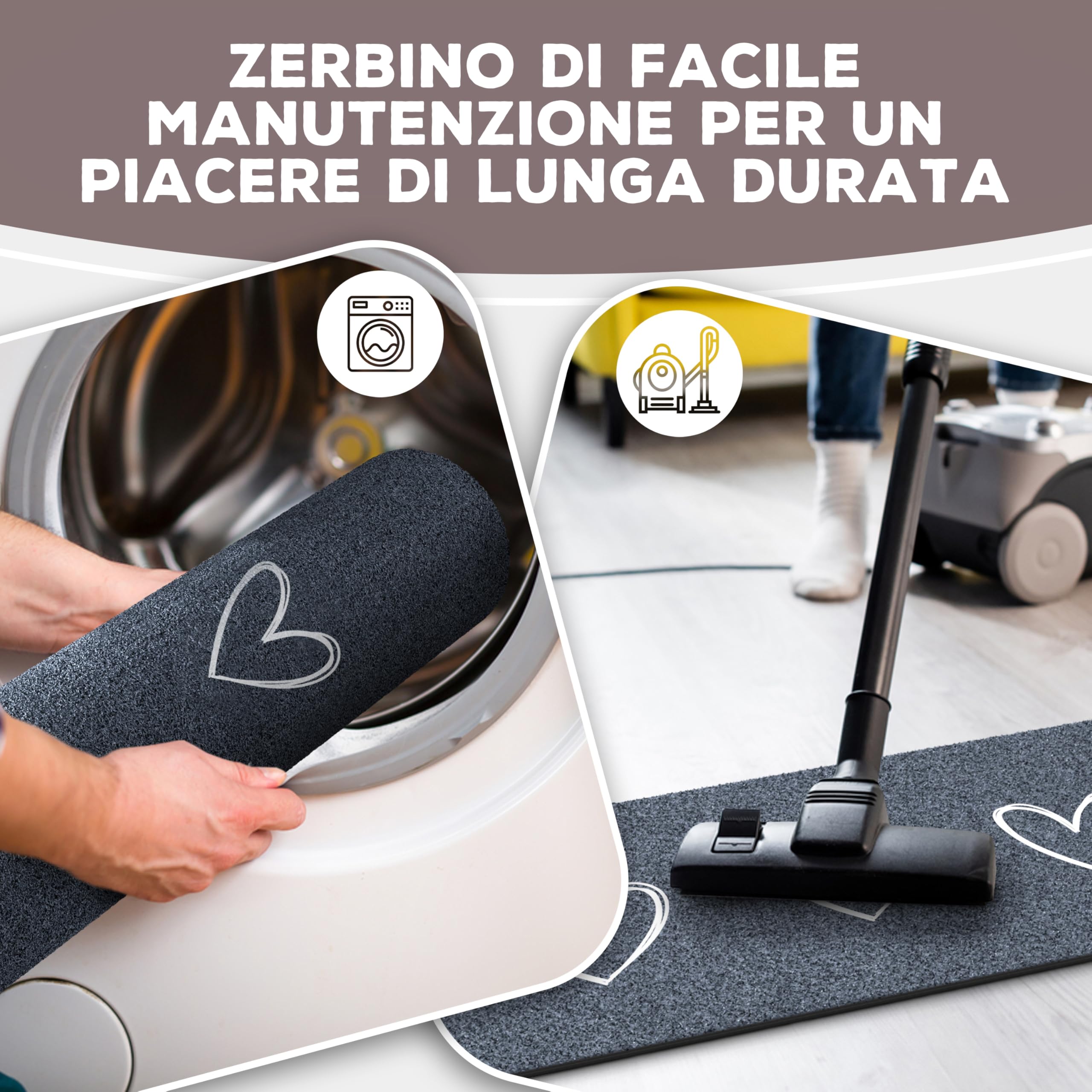 ElbFuchs® Zerbino 75 x 30 cm con cuori [extra antiscivolo e adatto per lavatrici] Zerbino per esterni e interni, zerbino | Zerbino | Parcheggio scarpe
