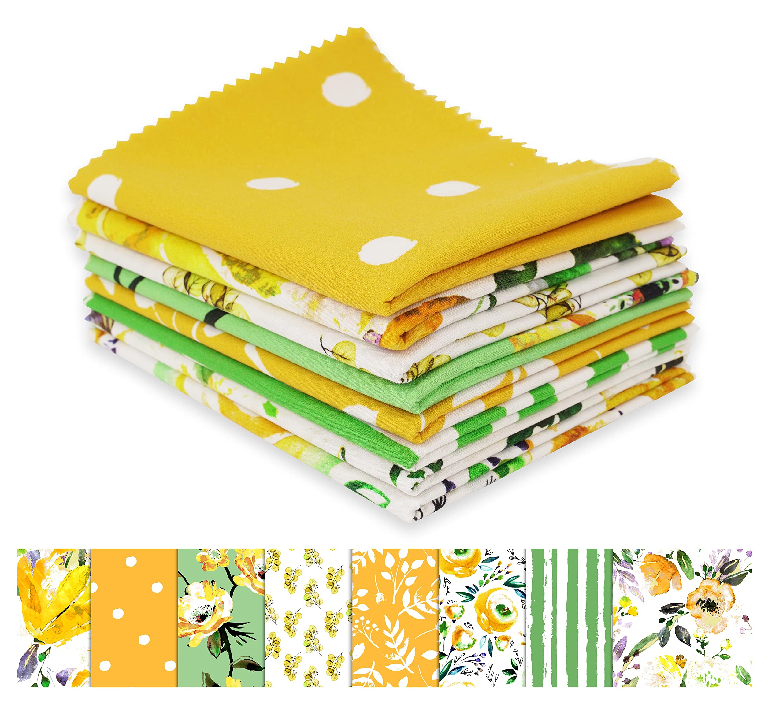 Soimoi 8 Pc Fat Quarter Bundle Floral Print 18"x 22" DIY Patchwork- 100% Cotton Pre-Cut Quilting Fabric Yellow & Green