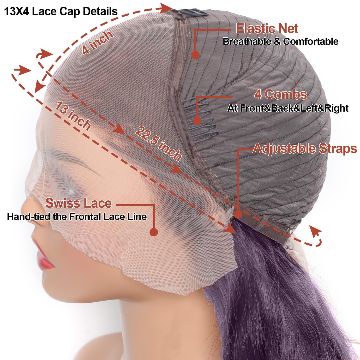 ORIGEN Purple Lace Front Wigs with Baby Hair for Black Women Human Hair Pre Plucked Straight Colored 13x4 Lace Frontal Glueless Wig 32 Inch 180% Density