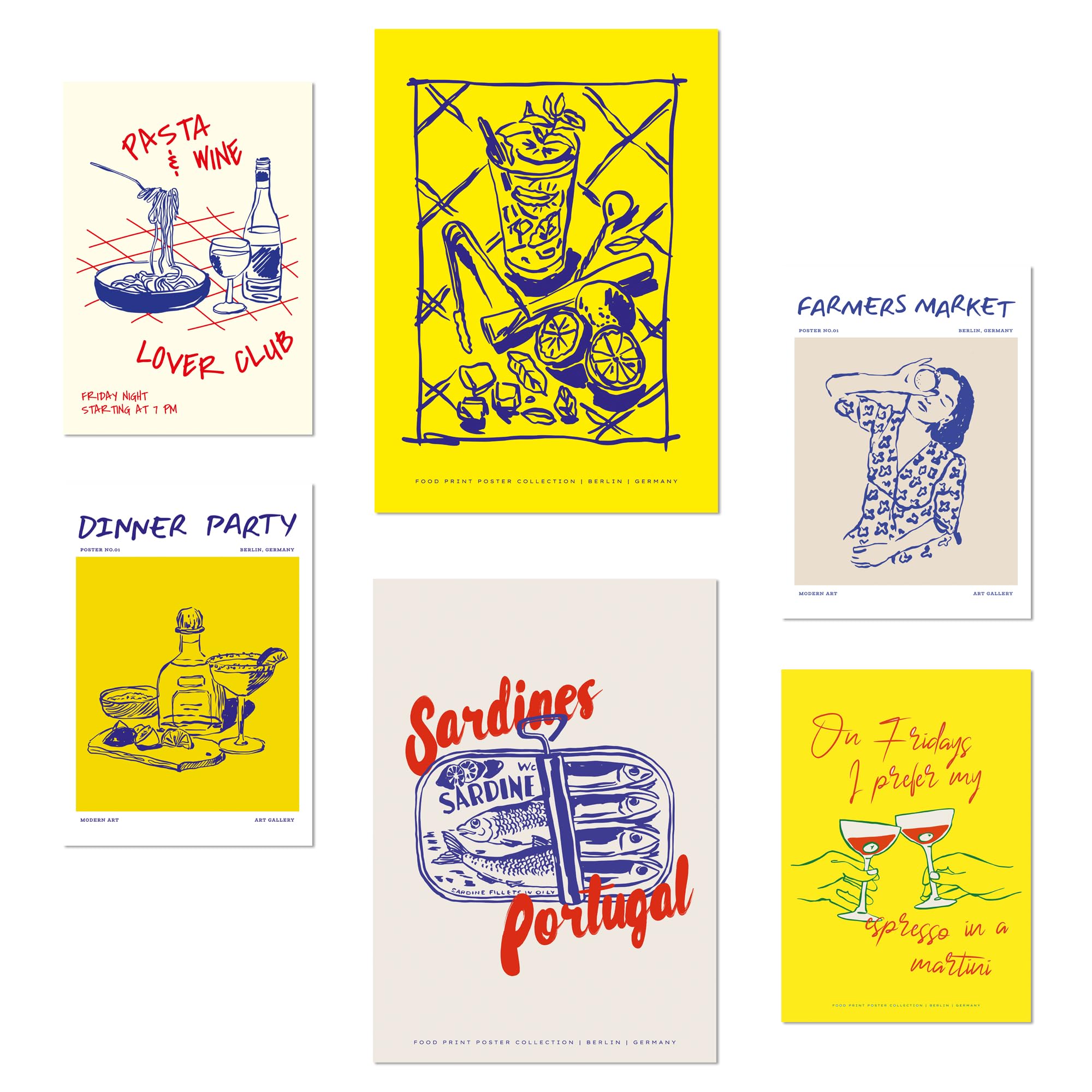 Nacnic Yellow Set Of 6 Posters Illustrations Of Food And Eating Pop Art Style Design Illustration To Decorate The Walls Of Home. Rooms Office Shop. A3 & A4 Size. Frameless.
