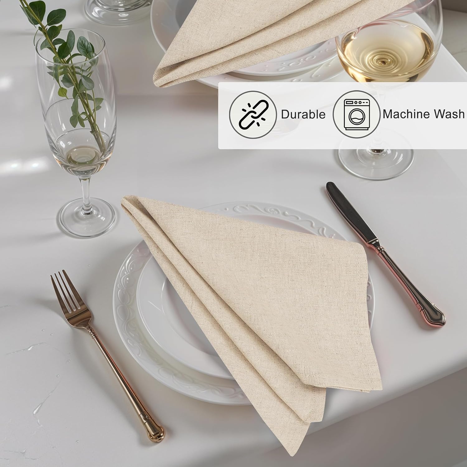 Ruvanti Linen Napkins Set of 12, 18x18 Cloth Napkins, Cotton Linen Blend Napkins Cloth Washable, Soft, Reusable Dinner Napkins for Wedding, Parties, Christmas, Thanksgiving, Everyday Use - Natural - Image 6