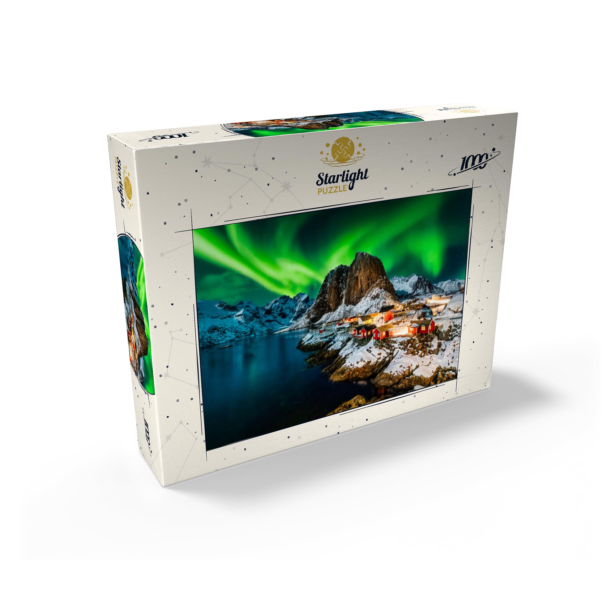 Aurora Boreal Over Hamnoy en Noruega - Rompecabezas premium de 1000 piezas, fabricado en Estados Unidos