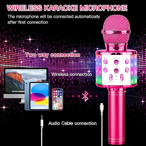 Miniatura 10 de ShinePick - Micrófono inalámbrico Bluetooth de karaoke, Máquina de karaoke 4 en 1, Micrófono portátil para niños, Reproductor de KTV para el hogar,