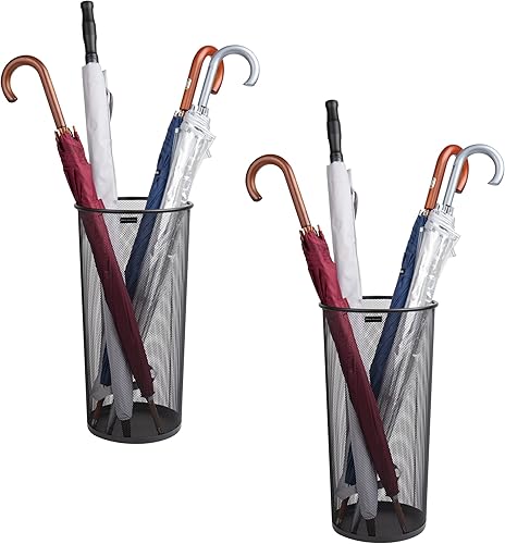 Mind Reader Soporte para paraguas, organizadores de almacenamiento multiusos para oficina y entrada, malla metálica, juego de 2, color negro.