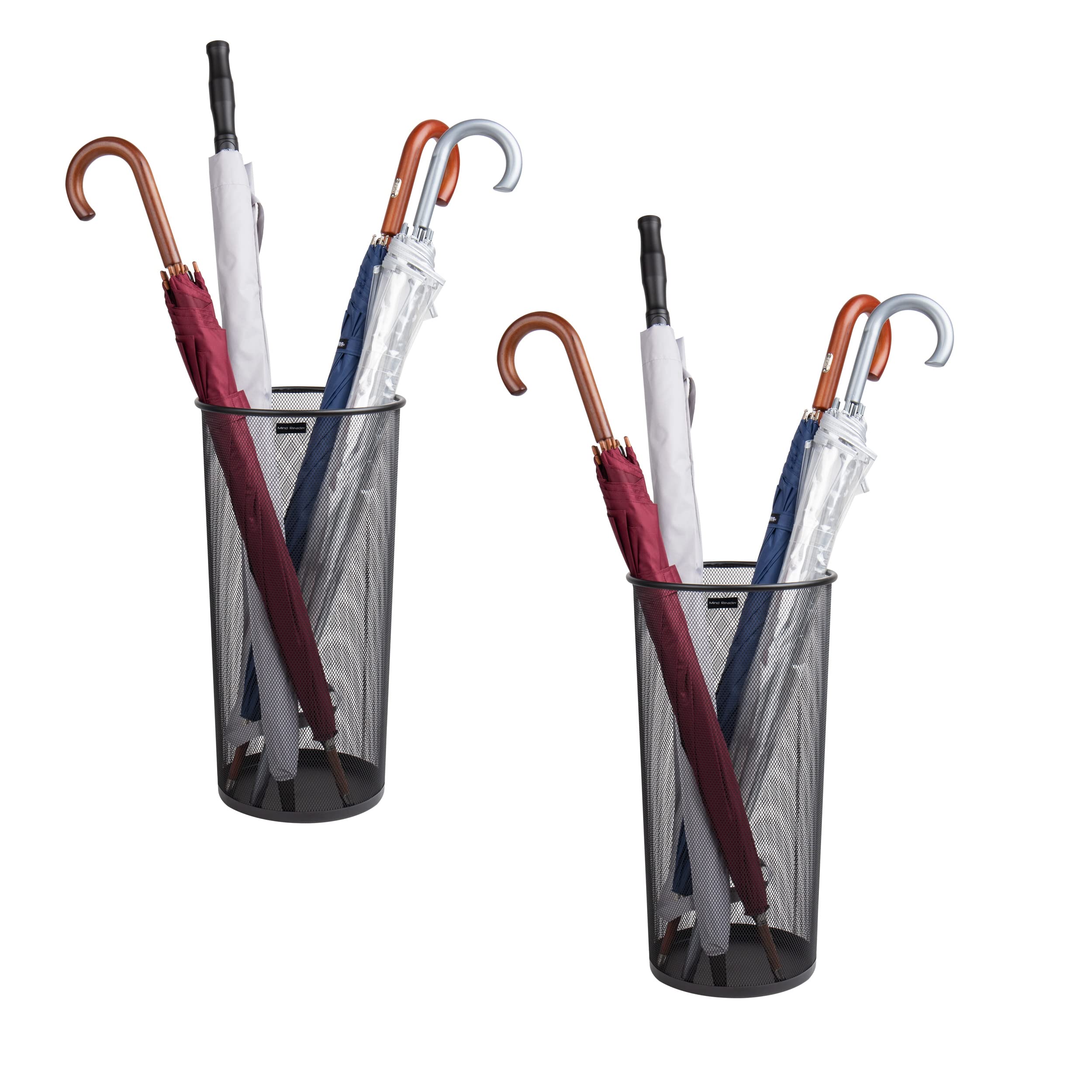 Mind Reader Network Collection, Stand 12 Umbrella Capacity, Entryway Organizer, Reinforced Solid Rim and Base, Metal Mesh, 2-Pack, Black