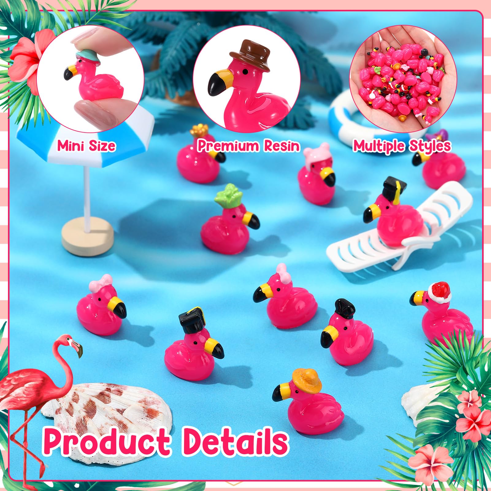 GSrenyu 48 Pcs Mini Flamingos 14 Styles Tiny Flamingos Cute Mini Resin Animals Flamingo Figurine Tiny Resin Animals for Garden Micro Landscape Dollhouse Home Office Party Cake Decor (Deep Pink) - Image 3