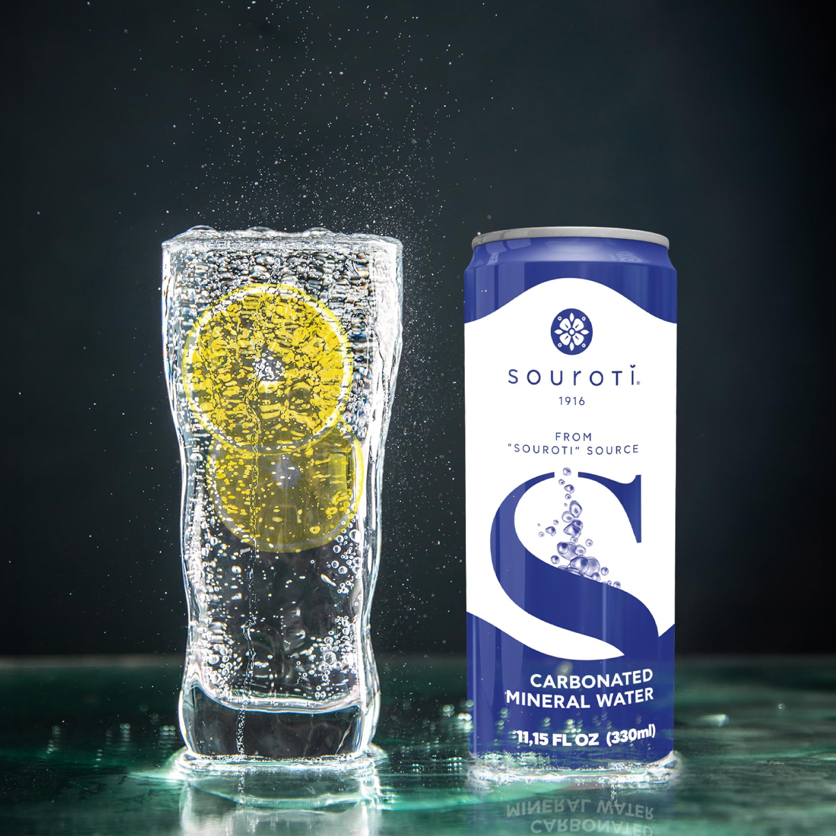 SOUROTI Sprudelndes Mineralwasser ohne Geschmack | Gesundes Getränk, reich an Mineralien und Spurenelementen, 24 Stück, 330 ml Dosen, importiert aus Griechenland (24 Dosen)