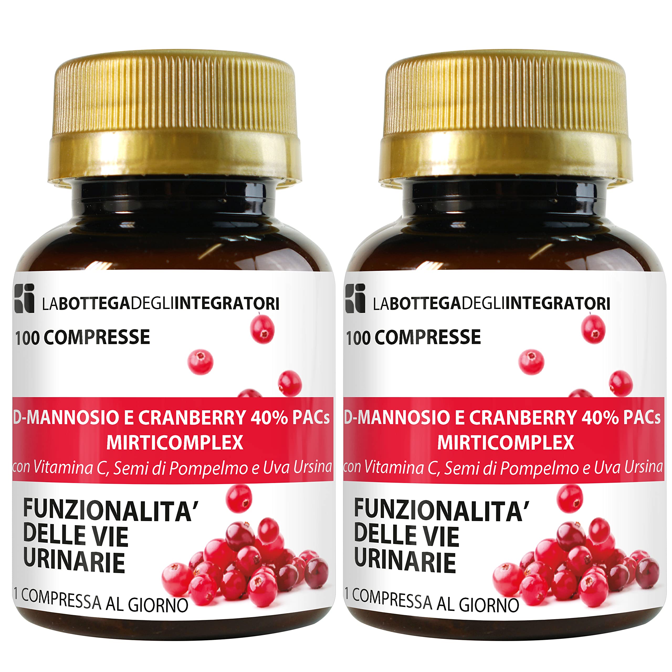 D - Mannosio e Cranberry 40% PAC Mirti Complex con Semi di Pompelmo, Uva Ursina e Vitamina C | 200 compresse 1 al dì | Mirtillo Rosso ad Alto Dosaggio
