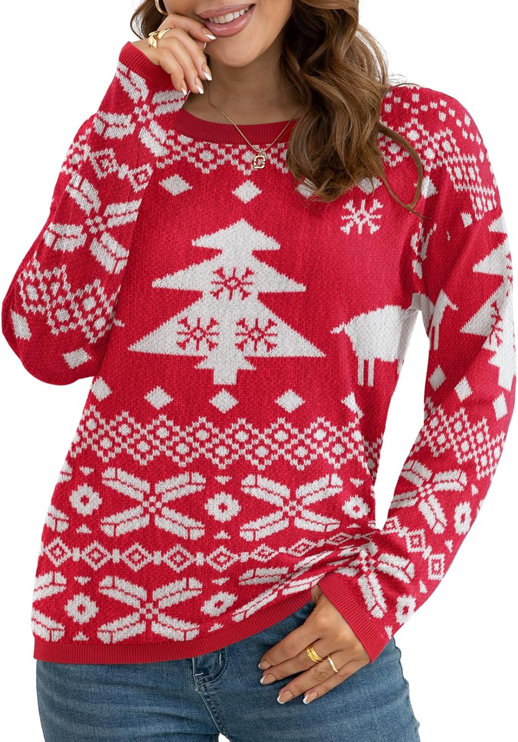 VIISHOW Women's Pullover Sweaters Long Sleeve Print Knitted Crew Neck Sweater Tops a Little Run Big - Image 4