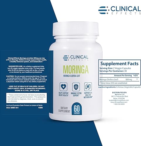 Miniatura 2 de Clinical Effects Moringa Oleifera - 800 mg Cápsulas de Moringa Suplemento Superalimenticio - Suplemento de apoyo para el corazón, las