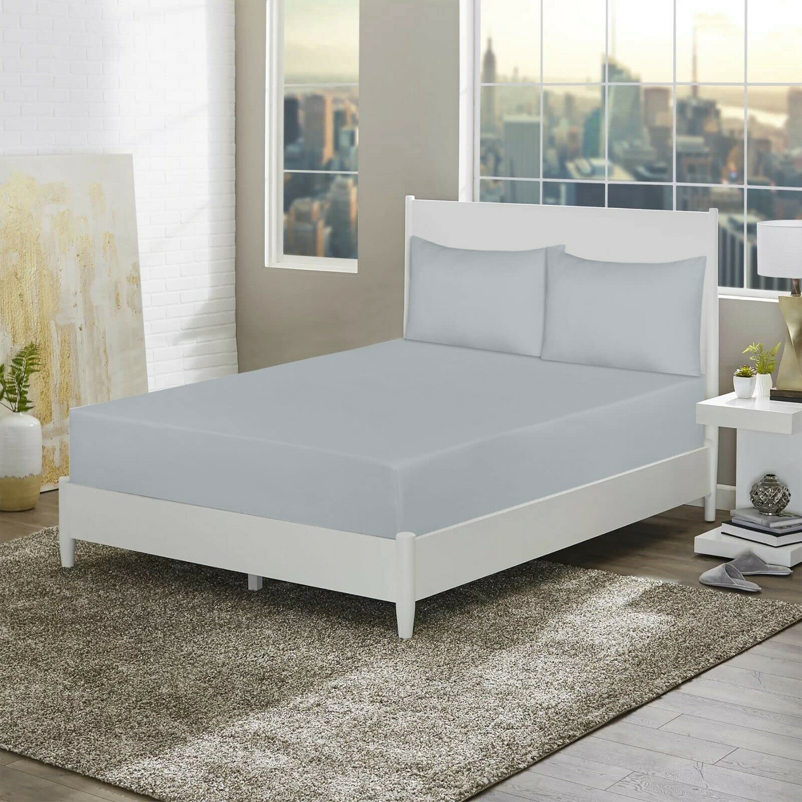 Extra Deep 40cm Fitted Sheets Easy Care Polycotton Cotton Rich Deep Fitted Bed Sheets (Silver, Double)