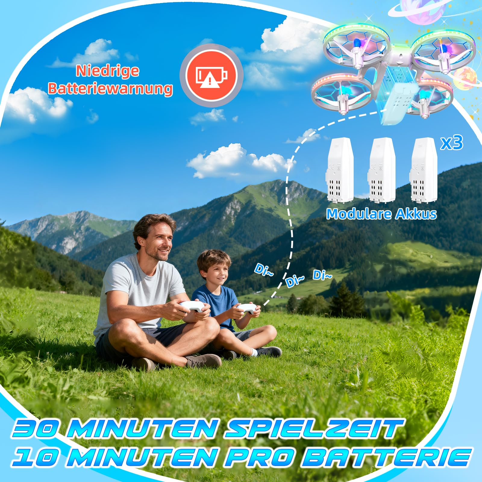Charmofun Mini Drohne für Kinder, Drone kinder mit 360° Flips, Indoor Outdoor RC Drone mit 4 LED-Licht, 3 Akku, RC Flugzeug Quadrocopter Geschenke für Jungen ab 6 + Jahre und Anfänger