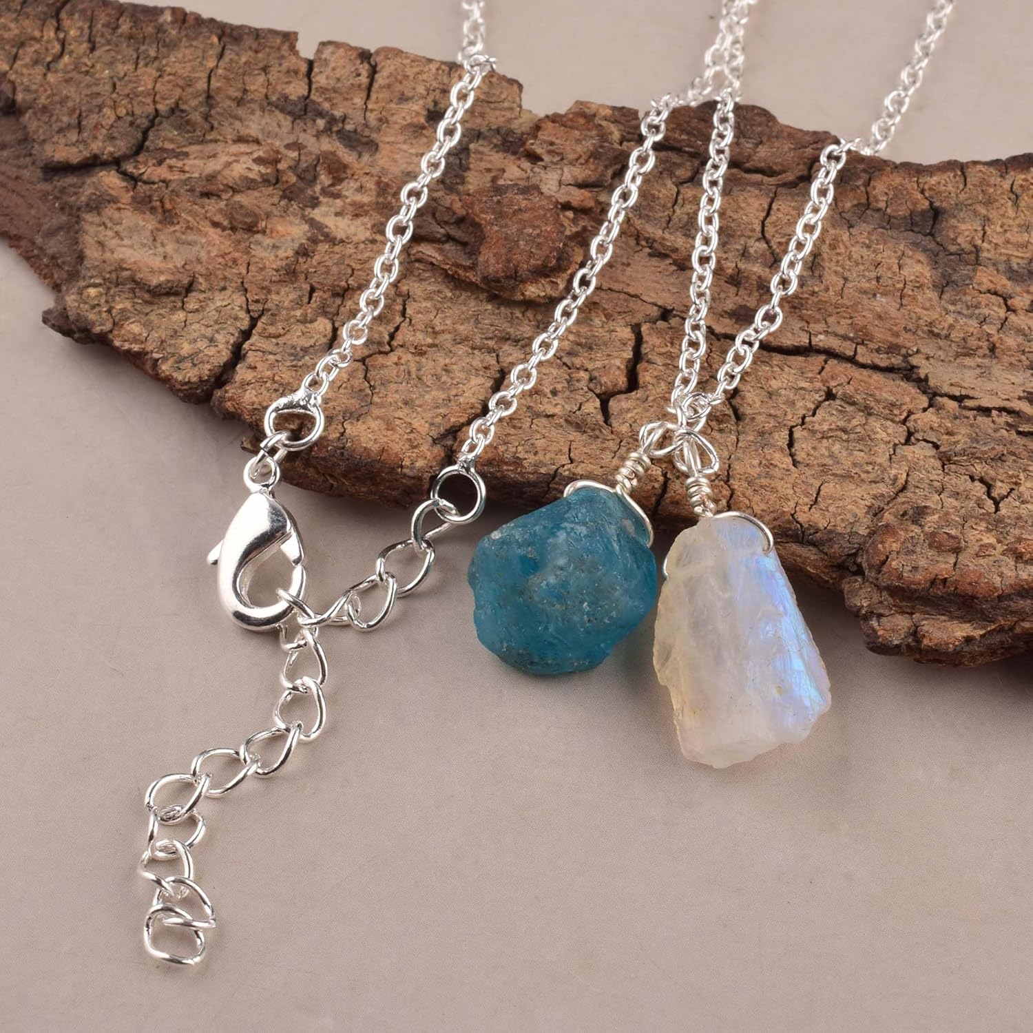Raw Moonstone and Apatite Natural Crystals Pendant Necklace, Gemstone Rough, Energy Healing Crystals, Birthday, Gift for Her, Gemstone Jewelry 18 inch AAA+ Quality - Image 5