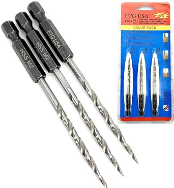 FTG USA 3 Pc #6 9/64" Replacement Tapered Countersink Drill Bit Set All Same Size Countersink Bit Replacement Only