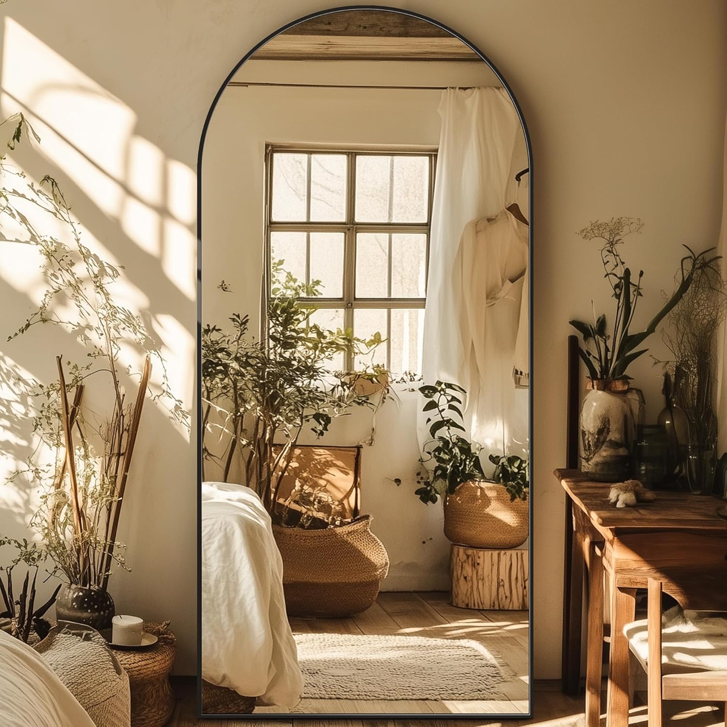 Full Length Mirror, 76"x34" Oversized Arched Mirror Large Standing Mirrors, Tall Mirrors Body Floor Mirror for Bedroom Living Room Aluminum Frame,Black 76"L x 34"W Black