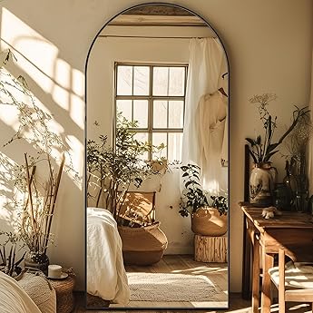 30x71 Arched Full Length Mirror Floor Mirrors with Aluminum Alloy Frame Free-Standing Wall Mounted Floor Mirrors or Large Dressing Mirror, Black Mirror Full Length