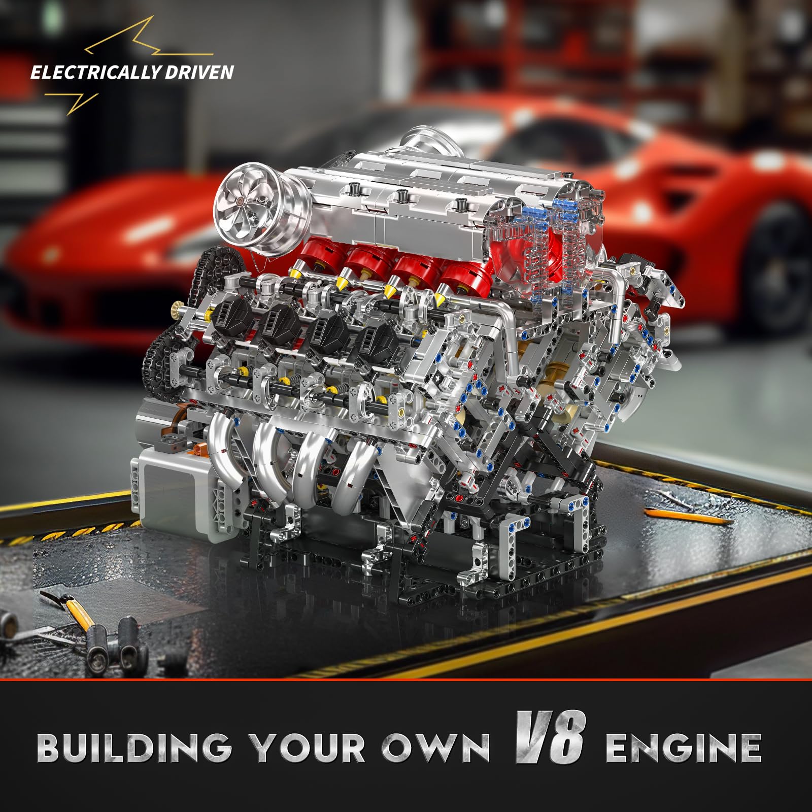 Mould King 10219 V8 Engine Model Kit - Build Your Own Supercar Model Engine, STEM Engineering Building Blocks Sets with Motor, 8-Cylinder Engine Building Kits for Boy Kids Adults(2718 Pieces)