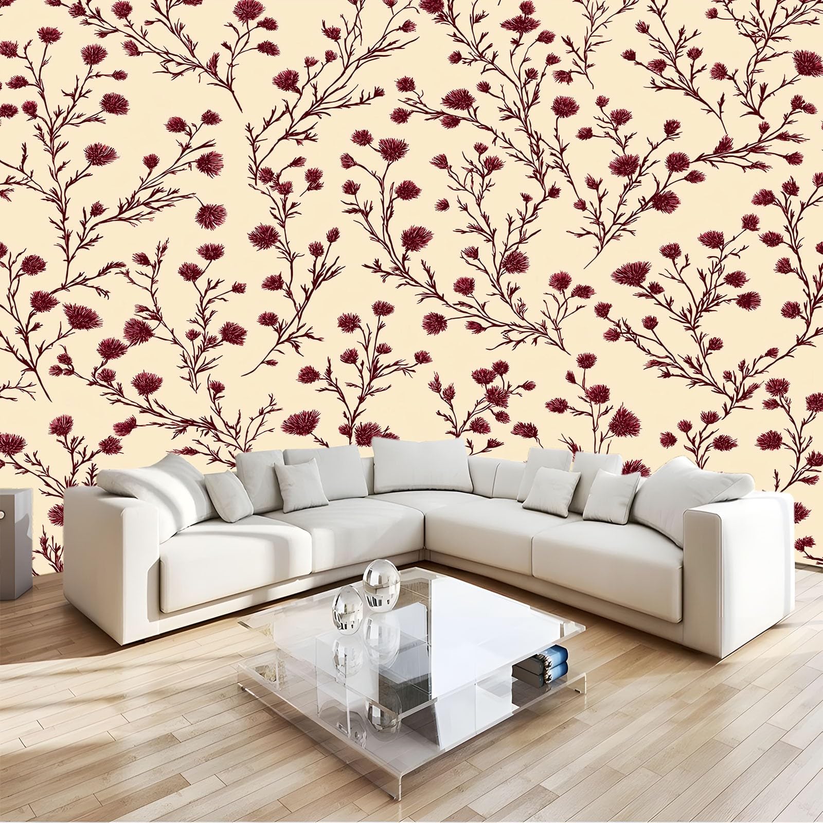Panoramiczna tapeta w stylu vintage ręcznie rysowane rośliny wiejskie 250 x 175 cm, tapeta wielbłądzi z włókniny z efektem 3D, dekoracja ścienna do salonu pokoju dziecięcego - gobelin fotograficzny XL