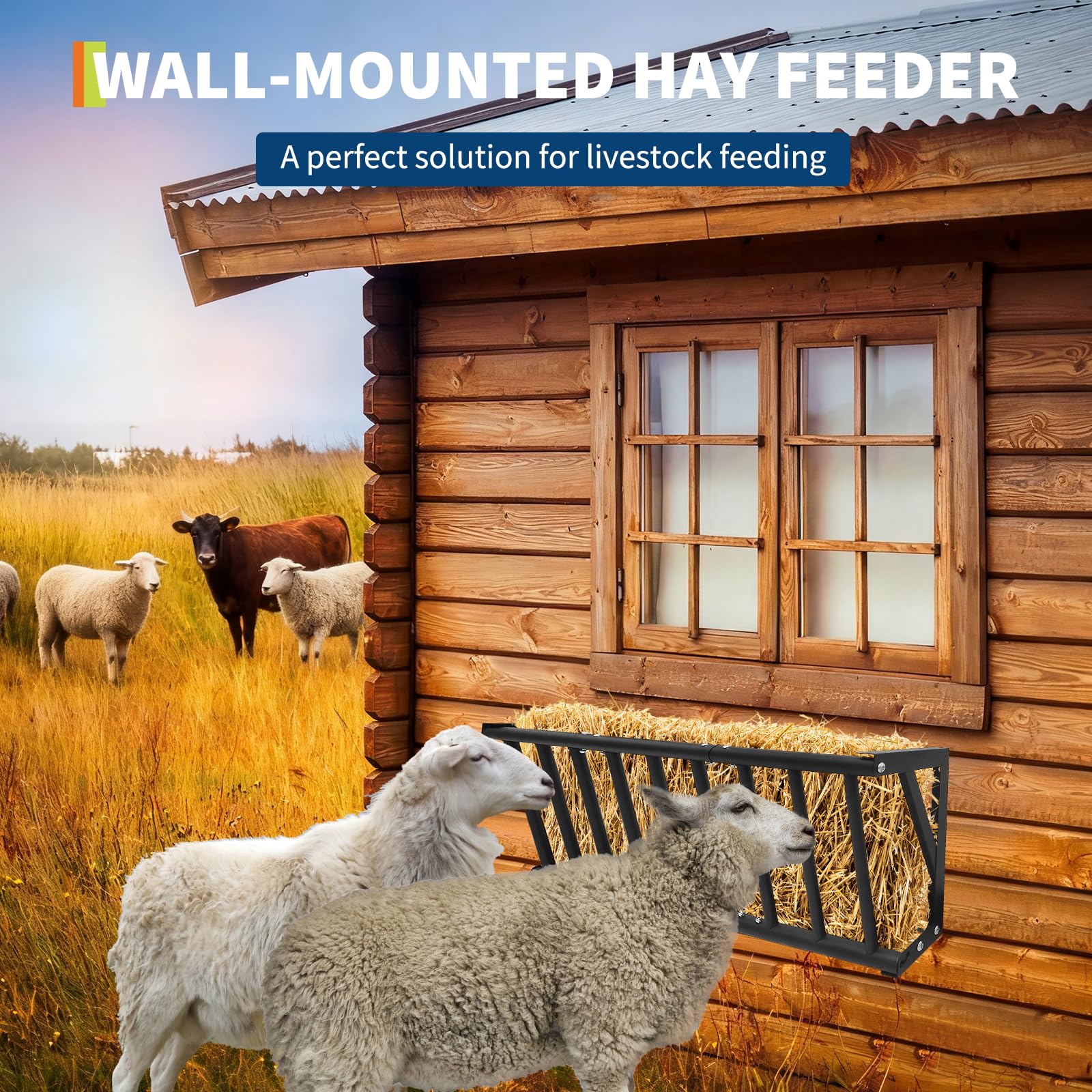 Wall Mounted Hay Feeder & Blanket Holder, 40" Heavy Duty Steel Hay Rack for Horse Stall, Goat Shed, Sheep Barn, 25 Gallons Large Capacity Feeder Organizer for Feeding and Storage - image 3