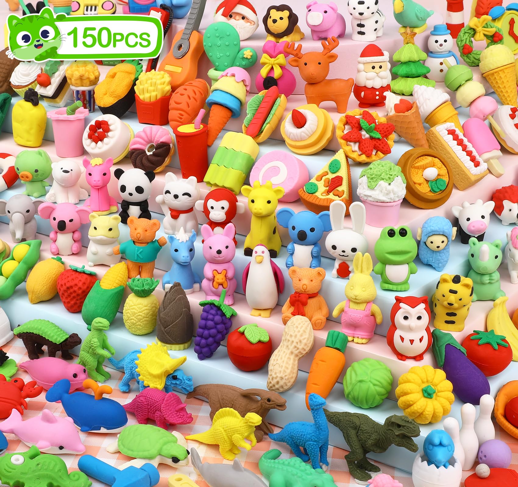 kidsあれこれセット Amazon.com: 150 Pack Animal Erasers for Kids Bulk Pull Apart 3D