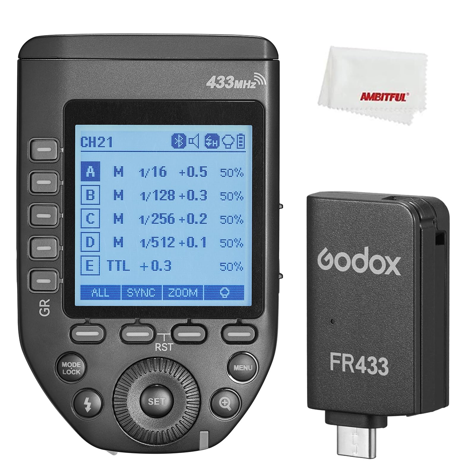 Godox FT433 N FT433-N TTL - Trigger flash wireless per fotocamere Nikon 433 MHz, 1/8000s, 0-100 m, schermo LCD, 32 canali, 1-99 ID, sincronizzazione anteriore e posteriore