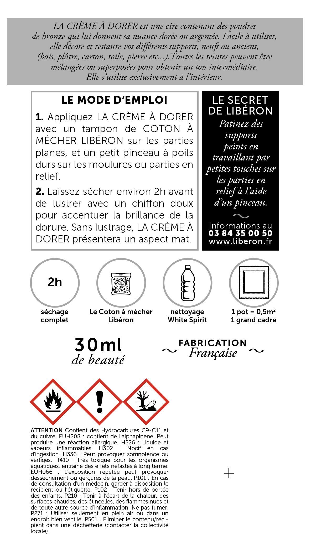 Libéron Crème à dorer - Aspect de la dorure à la feuille, Compiègne, 30ml | Aspect de la dorure à la feuille