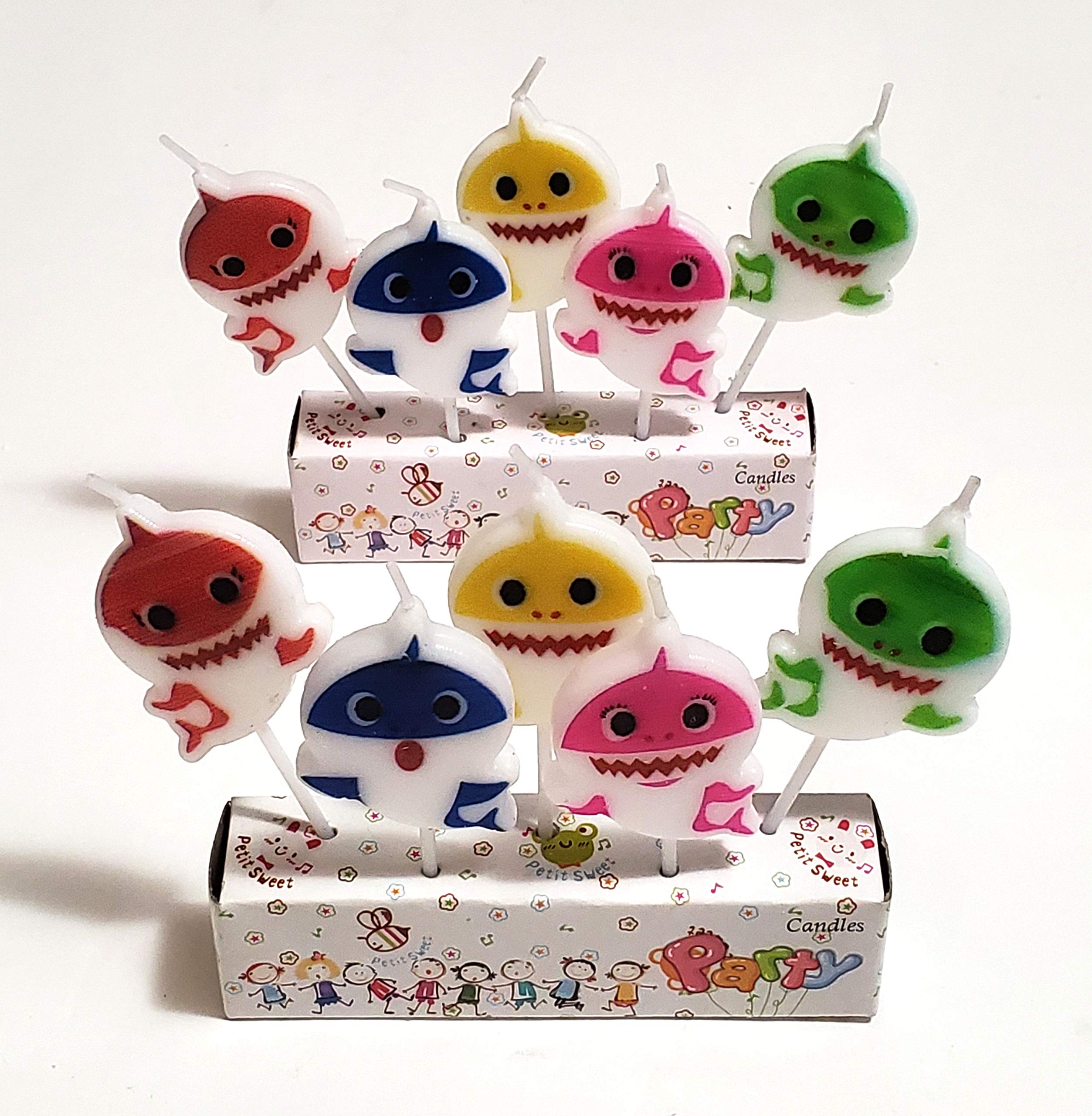 10 Count Special Cake Candles Topper with Holder for Wedding Party Birthday Valentine's Day Cake Decoration, Perfect Wish Gift for Kid and Adult (Baby Shark)