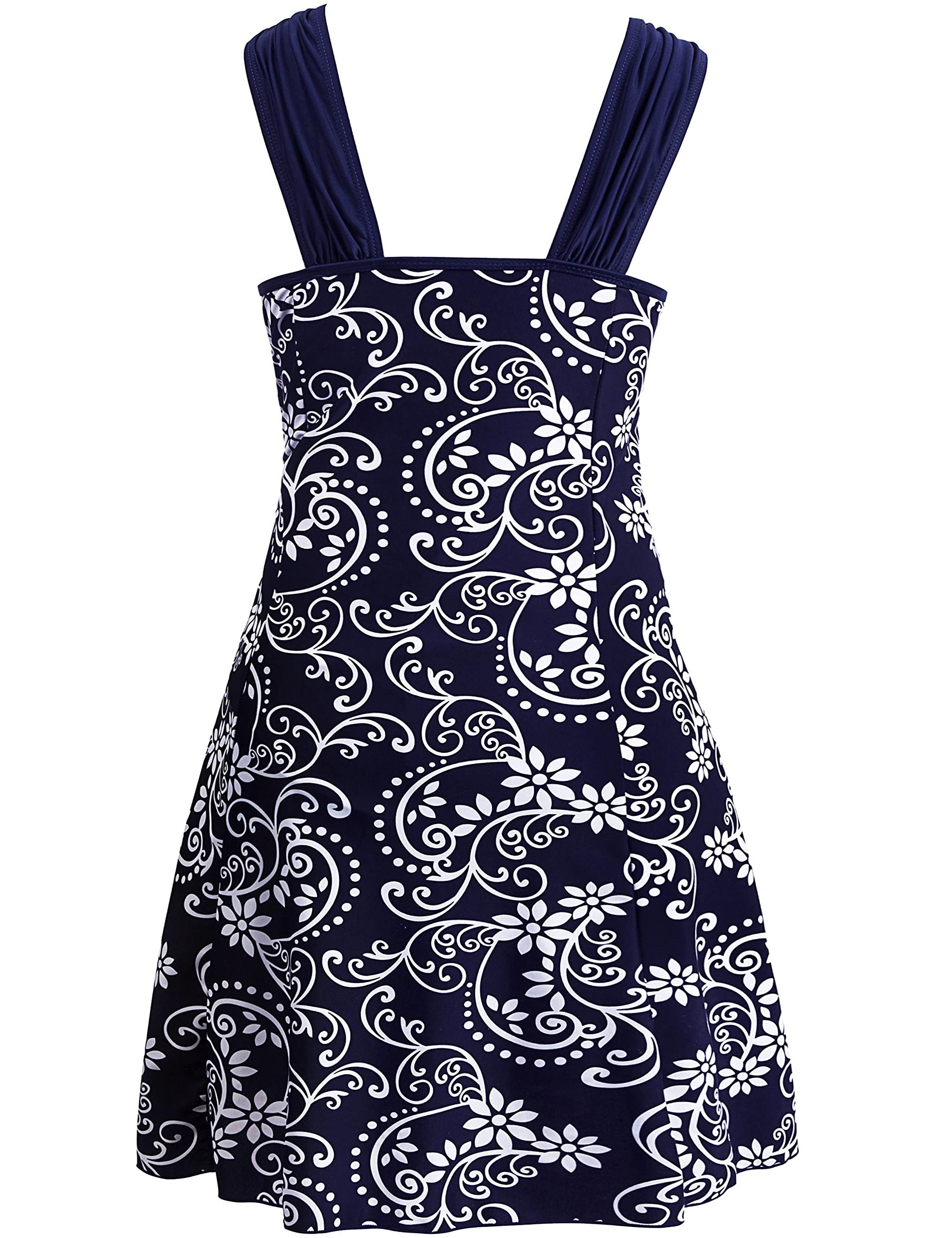 Wantdo Costume da Bagno Plus Size a Vita Alta Costume Intero con Gonna Estate Elegante Vestito Floreale Donna per Mare e Spiaggia 1 Pezzo