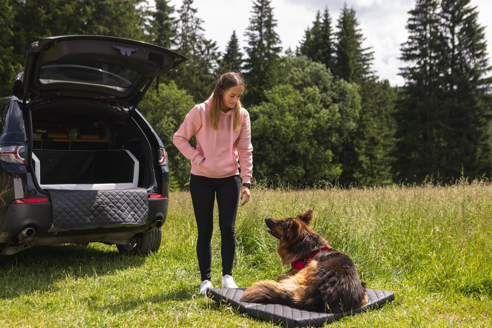 Velinda Trasportino Auto per Cani Materasso Bagagliaio Letto Macchina Cintura 100x70cm (Colore: Nero)