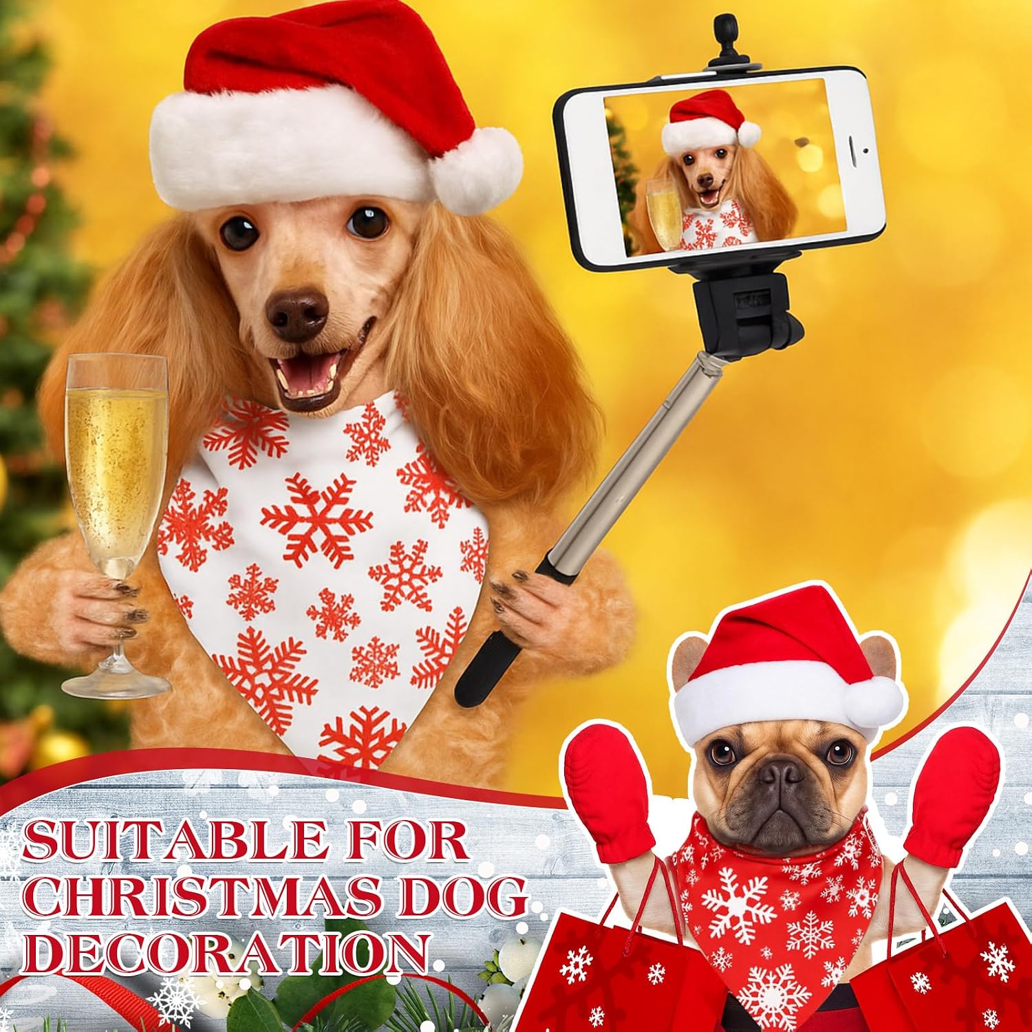 HunnmingRe 50 Pcs Red and White Snowflake Bandanas Bulk for Christmas Dog Xmas Kerchief Set Bibs Dog Triangle Scarf for Small Medium Large Doggie Costume Decoration image 2