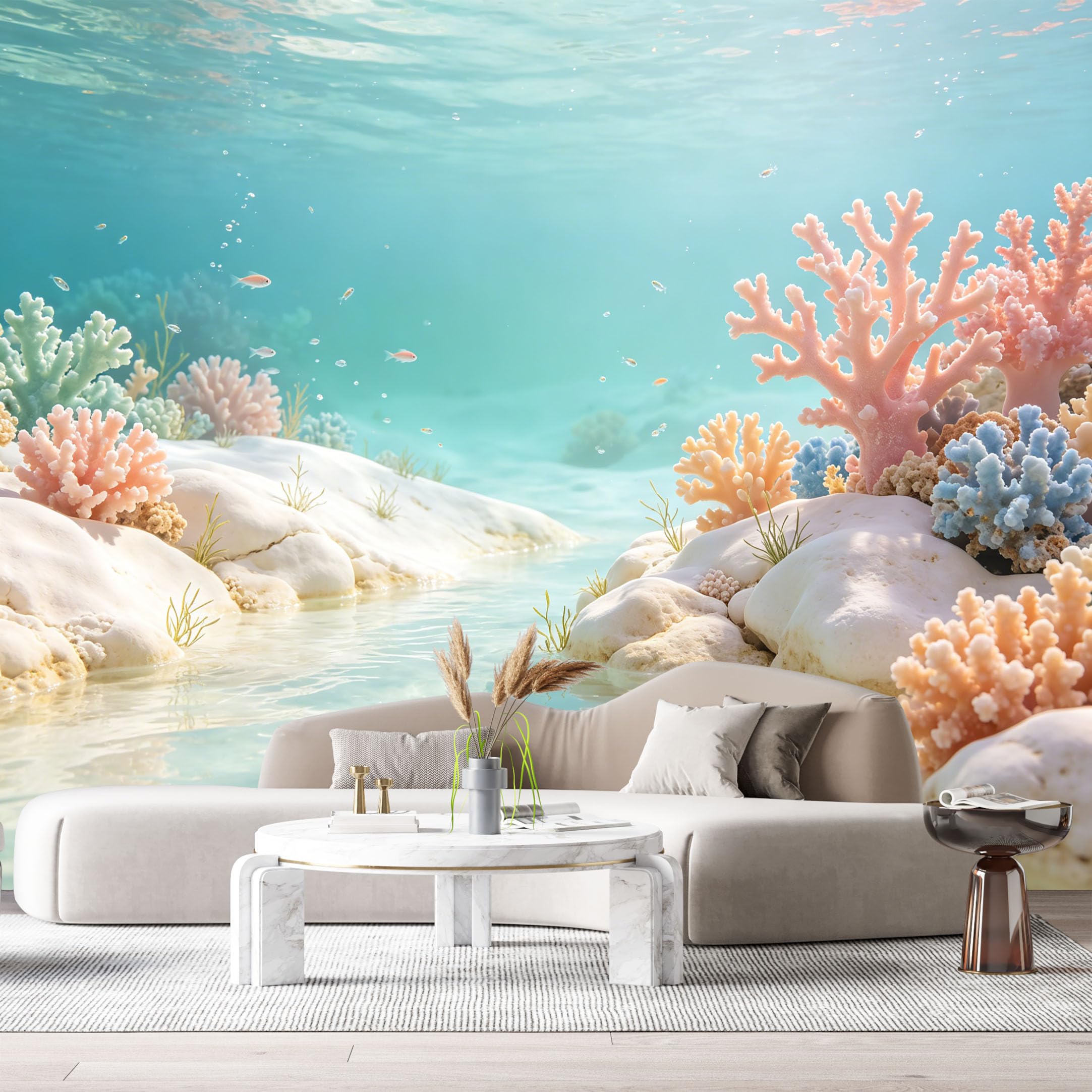 Custom Size Wall Murals Ocean Marine Watercolor Coral Reef Underwater Tropical SelfAdhesiveWall Fabric Removable Wallpaper Wall Decor for Living Room Bedroom Bathroom