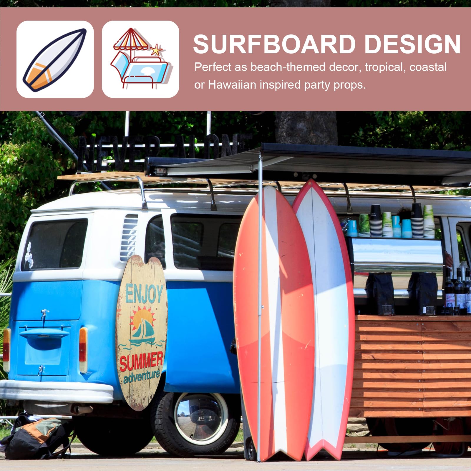 Artibetter Surfboard Wall Decor 17.72X6.30 Inch Summer Theme Party Bar Pendant Coastal Beach Sign Indoor Outdoor Home Decoration - Image 4
