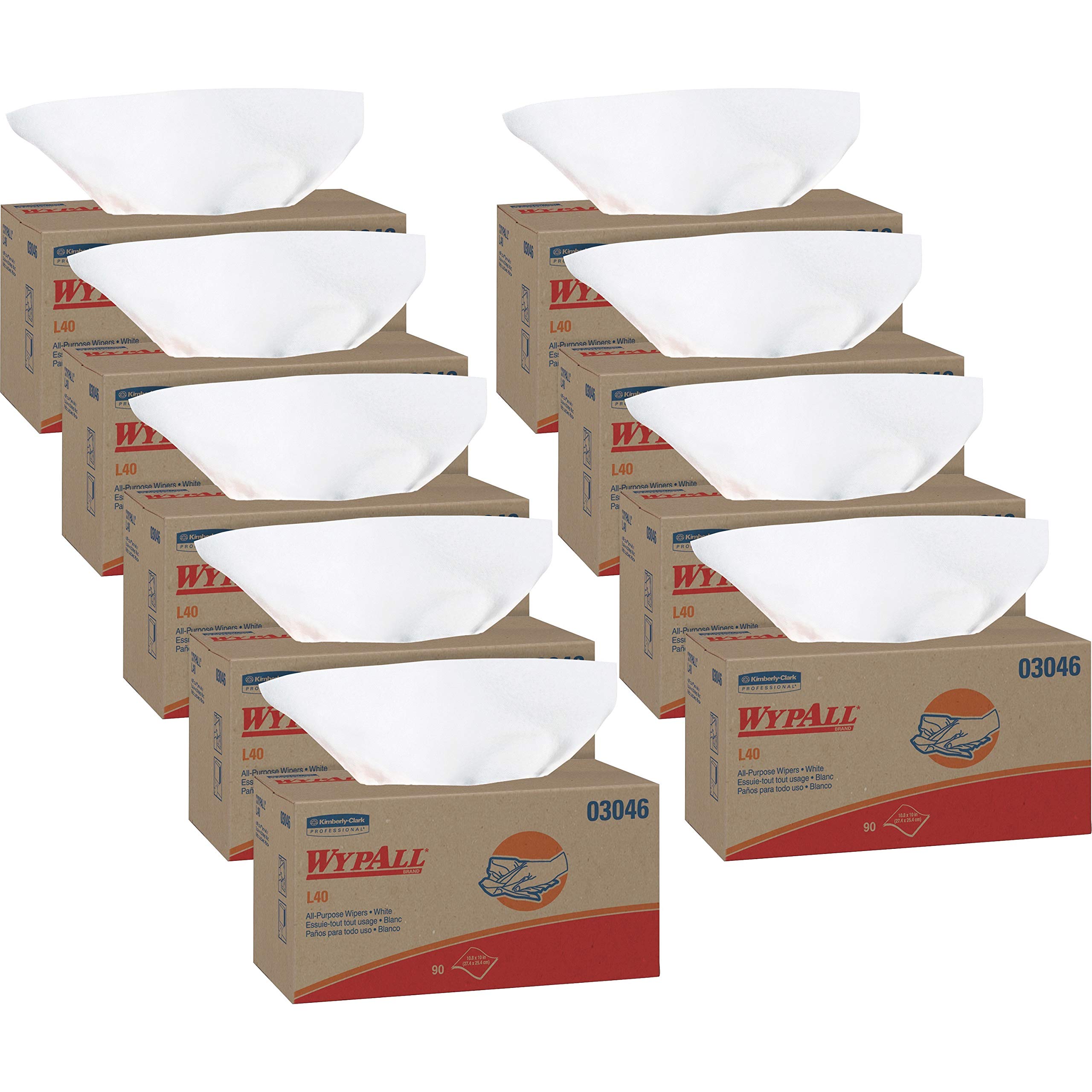 WypAll L40 Disposable Cleaning and Drying Towels (03046), Limited Use Wipers, White, 9 Pop Up Boxes per Case, 90 Sheets per Box, 810 Sheets Total