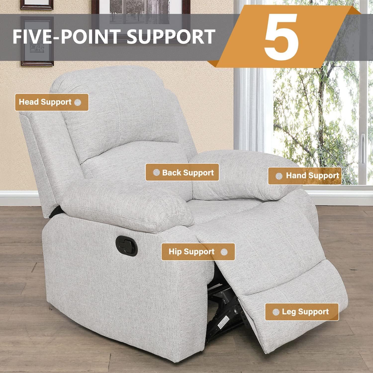 3-Seater Recliner Sofa with Drop-Down Table & Cup Holders, Fabric Reclining Couch with Manual Recline, Overstuffed Armrests & Backrest, Living Room Home Theater Seating | Drop-Down Table, Cup Holders