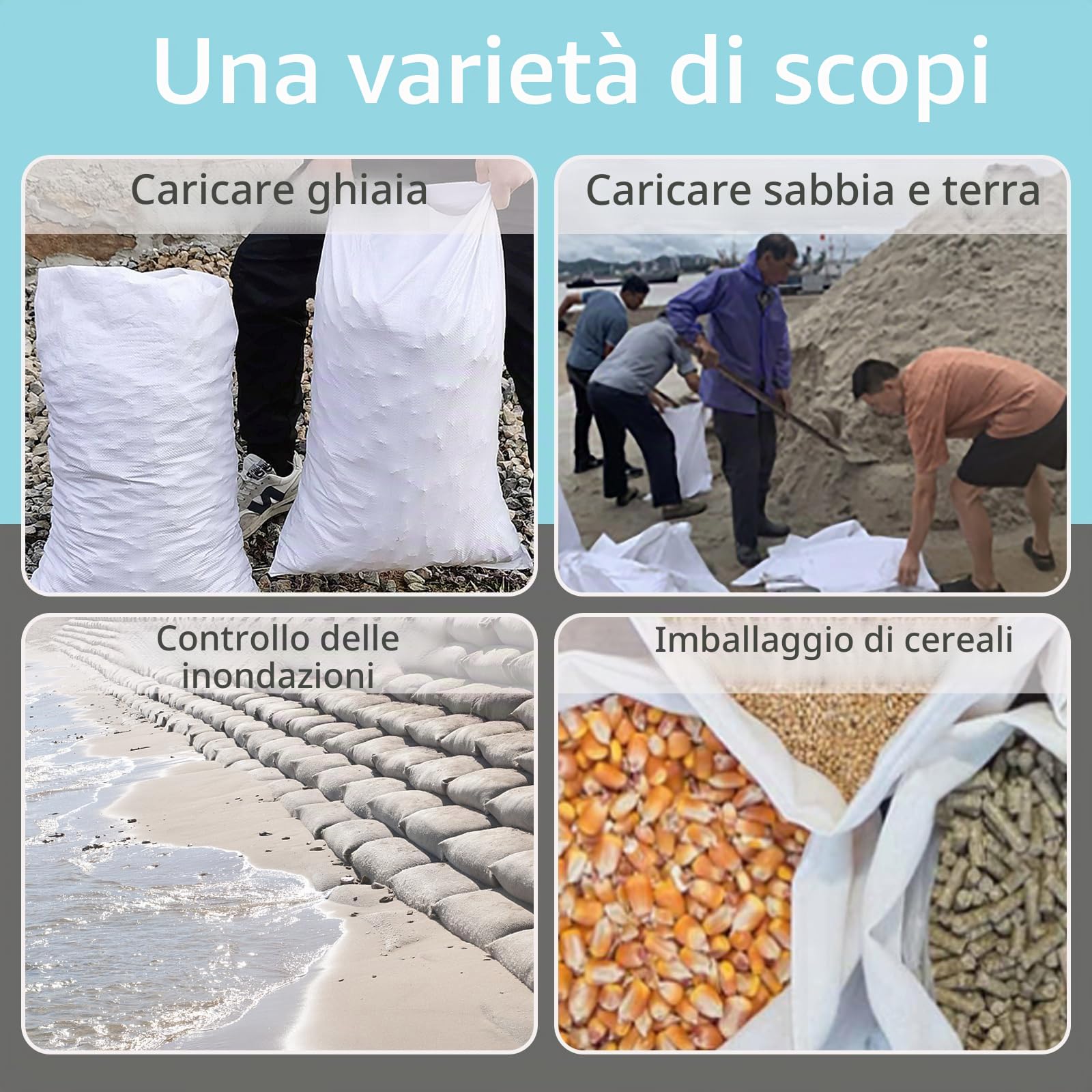 15 sacchetti in PP, 60x105 cm, grandi per detriti stabili, portata 50 kg