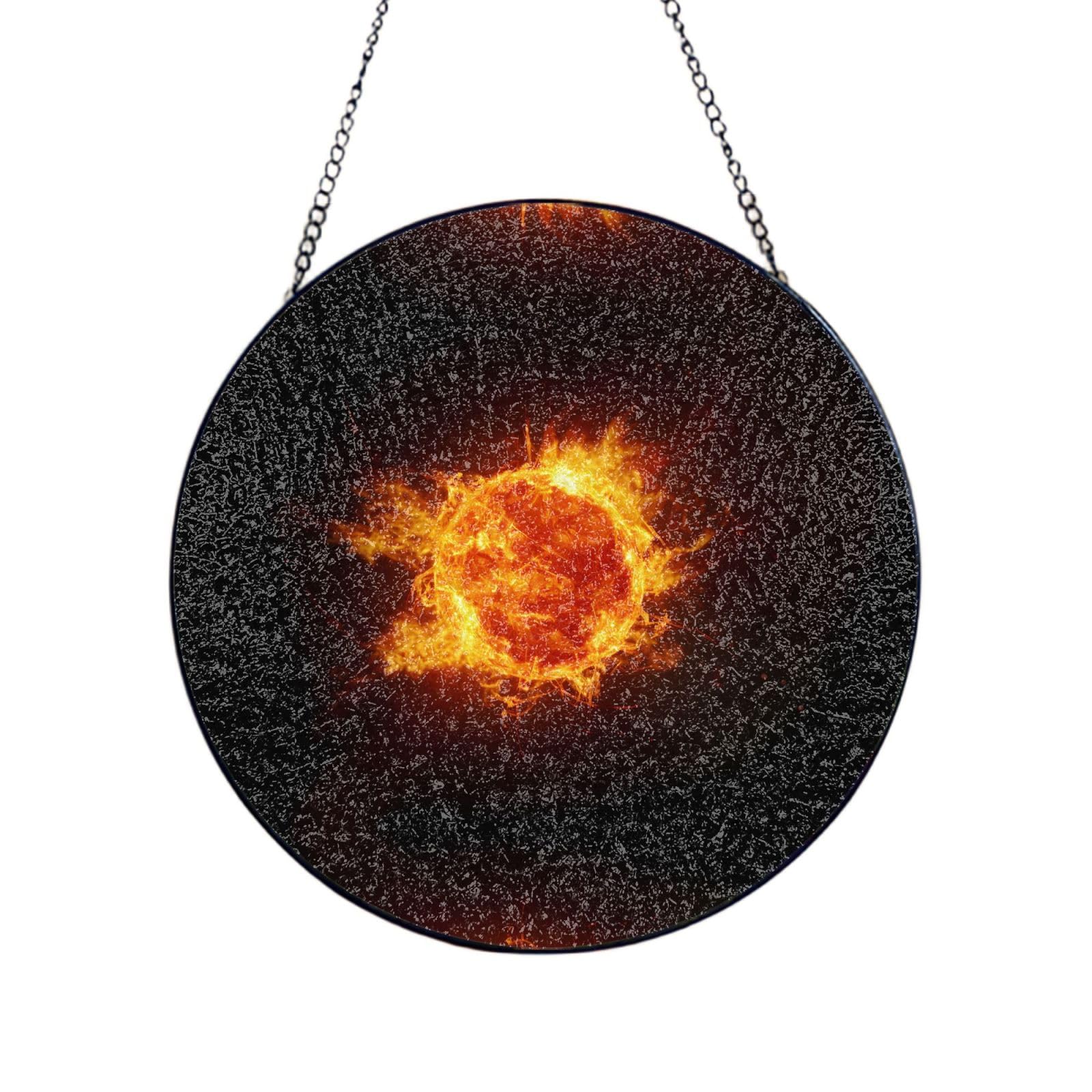 Poezjzw Stained Glass Window Hanging - Sun Fireball Sun Catcher For Door Garden Home Decor Christmas Mother'S Day Birthday Gifts 8in（20cm）