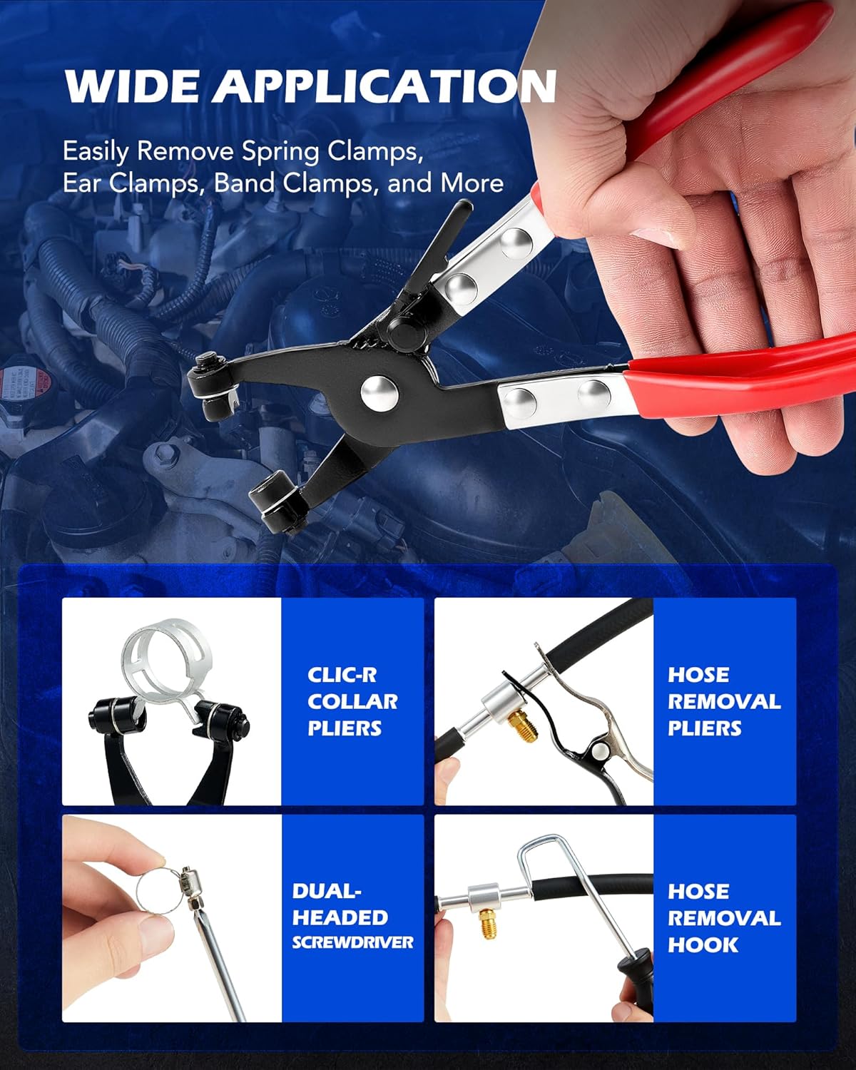 Orion Motor Tech Hose Clamp Pliers, Long Reach Wire Spring Hose Clamp Pliers Remover for Automotive Coolant Radiator Heater and Water Hose with Band Flat or Large Clamps - Image 7
