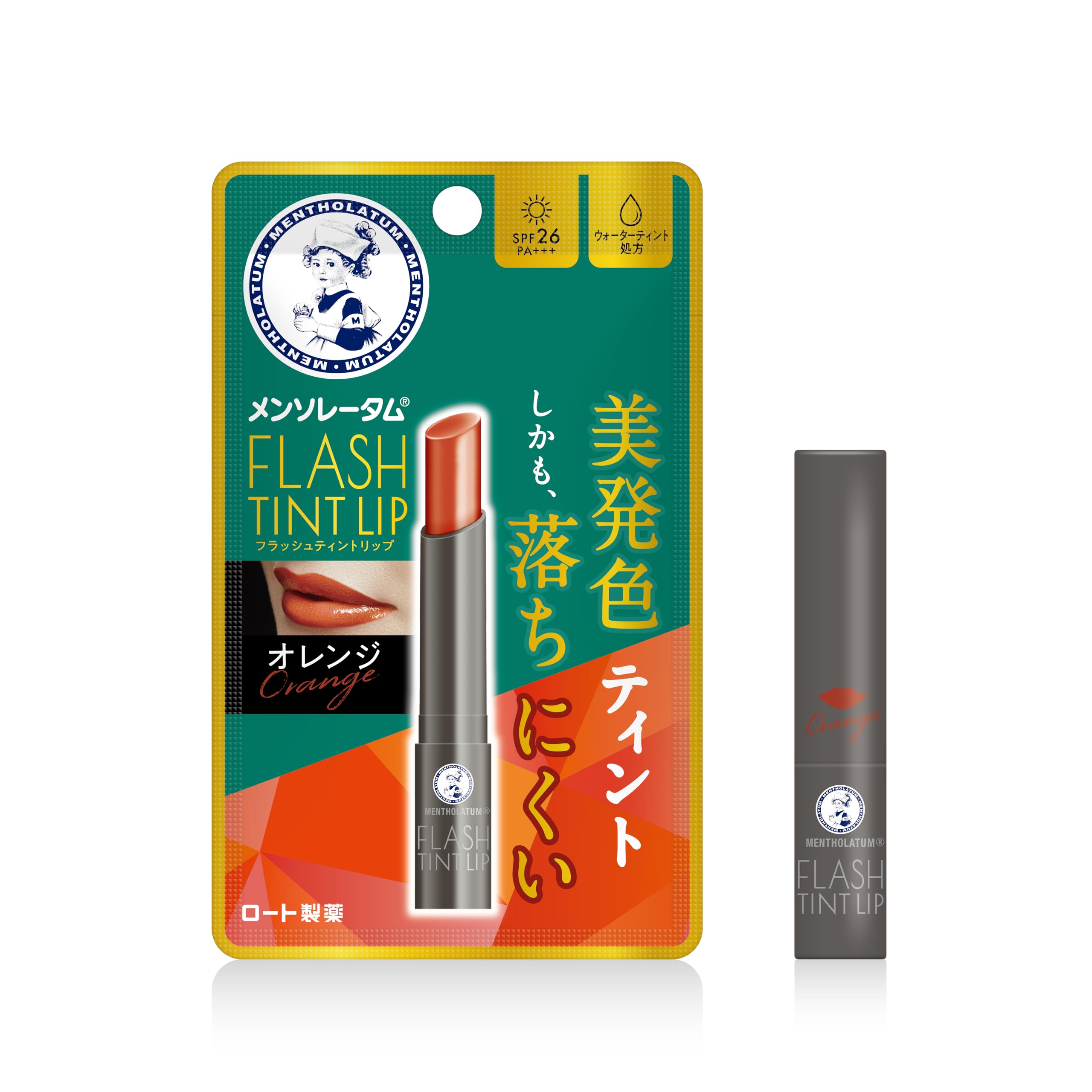 メンソレータムリップ メンソレータム フラッシュティントリップ オレンジ 2g(6種のオイル配合 高保湿 美発色 落ちにくい UV対策 SPF26 PA+++)