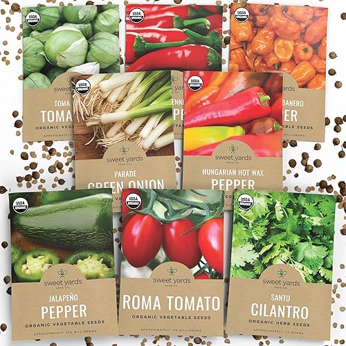 Salsa Garden - Paquete variado de semillas orgánicas de vegetales, sin OMG, certificado por USDA, orgánica, polinizada abierta, paquete de semillas