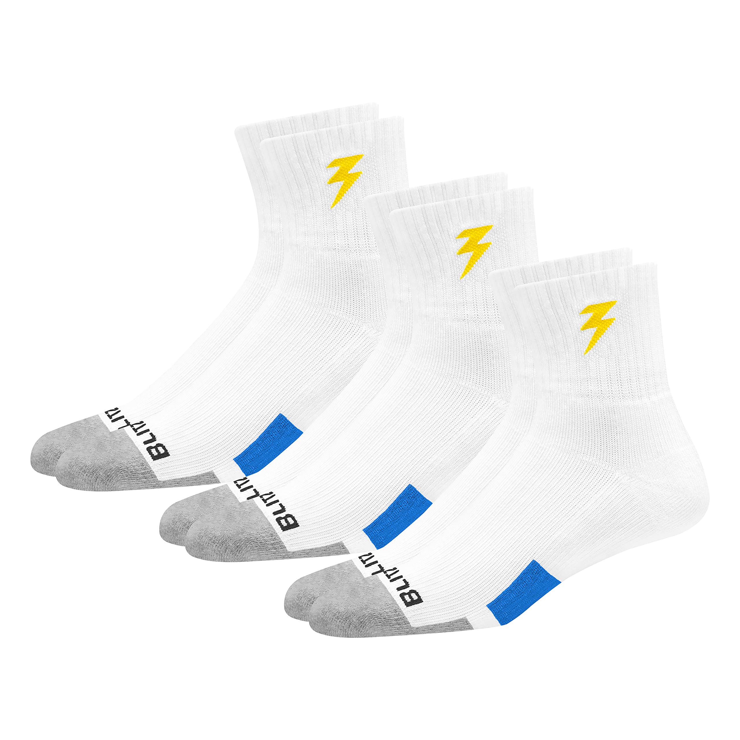 BLITZSOX 3 Pairs Tennis Socks Men Women Sports Socks HiTech Performance Max Cotton Cushion White Tennis Ankle Crew Socks