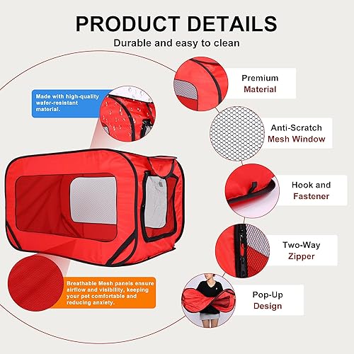 Miniatura 5 de Jaula plegable de 36 pulgadas para perros grandes, perrera de viaje portátil con ventanas de malla y cubierta impermeable, jaula para perros para