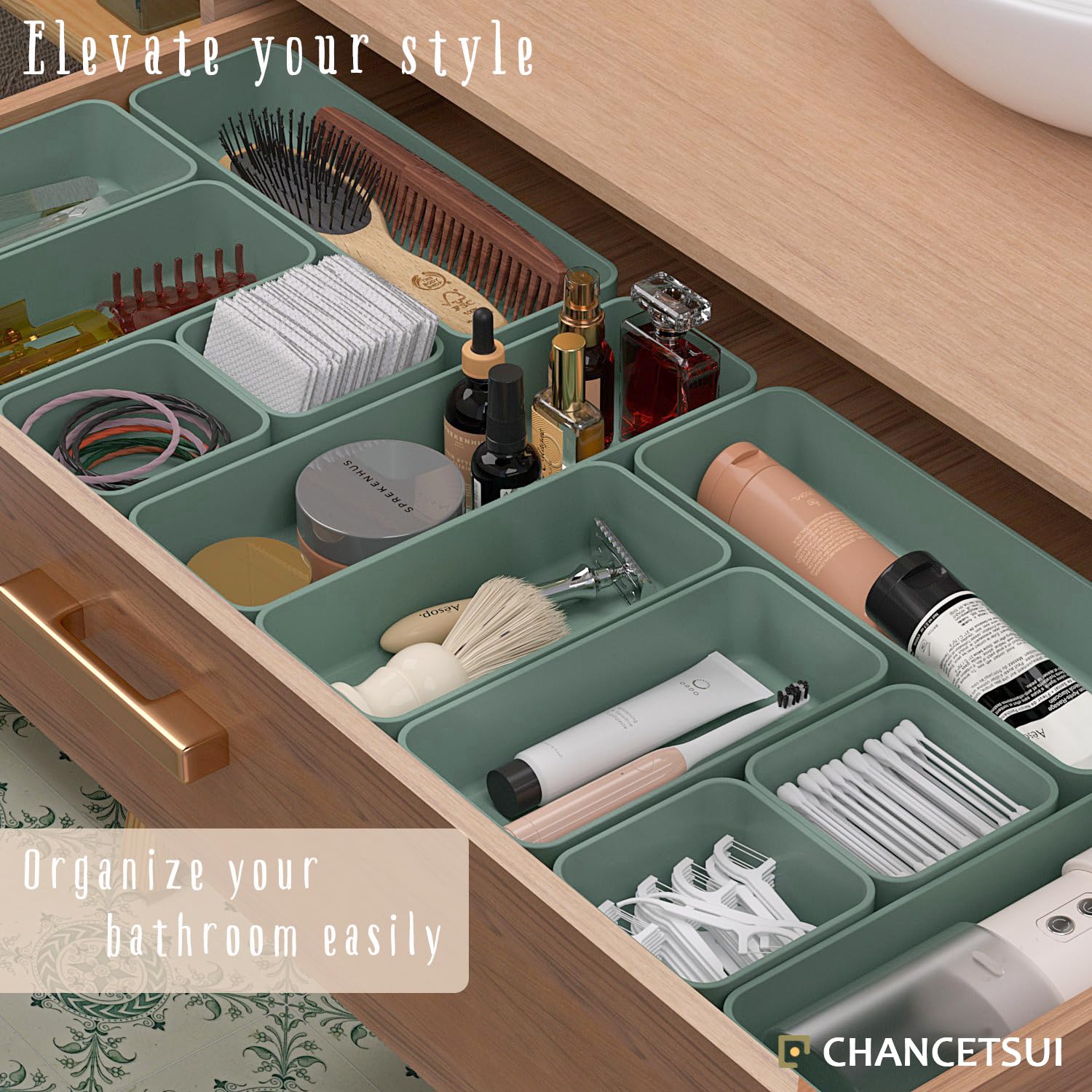 CHANCETSUI Set di 6 organizer impilabili per cassetti, versatili per scrivania e toeletta, contenitori per trucchi, bagno, camera da letto, cucina e ufficio