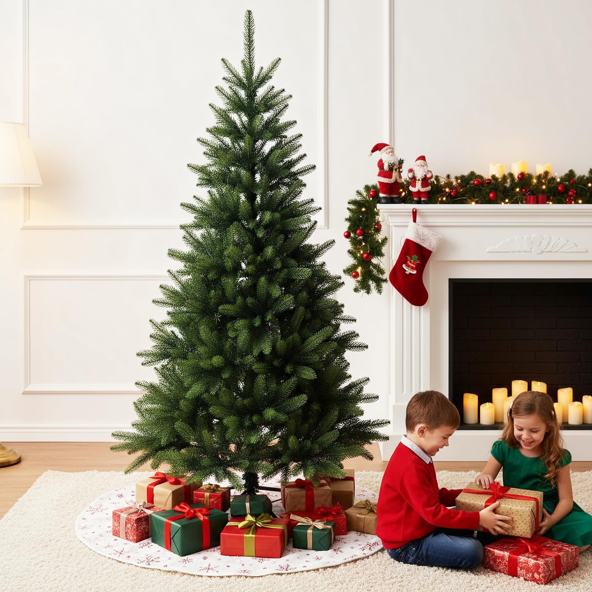 Künstlicher Weihnachtsbaum Premium Spritzguss PE 150 cm Höhe und 1093 Spitzen wie echt mit Metallständer und Aufbewahrungstasche Klappsystem Kunst Tanne (150 cm Höhe)