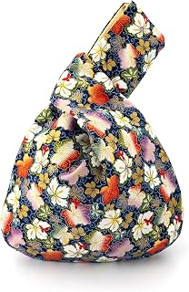 Stylish Cotton Japanese Pattern Wrist Bag Sleeve Knot Pouch Portable Canvas Tote Purse for Female, Women